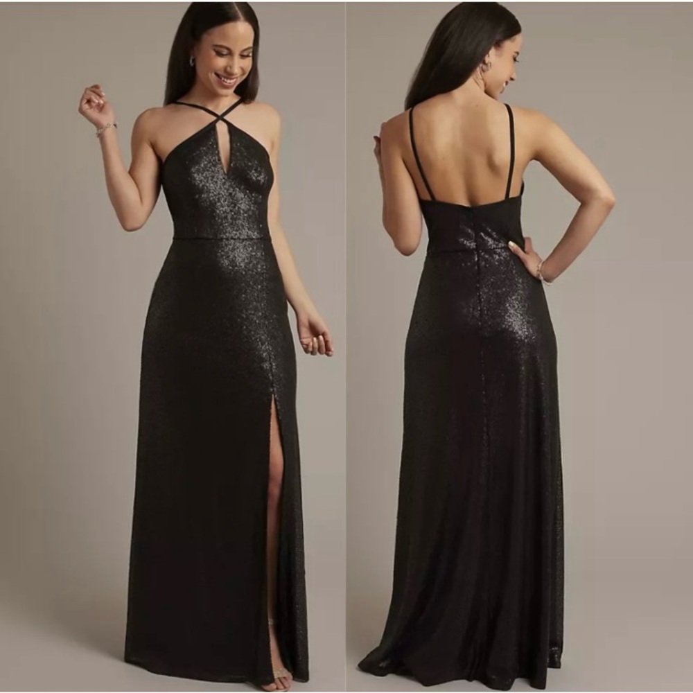 David’s Bridal Sequin A-Line Halter Dress